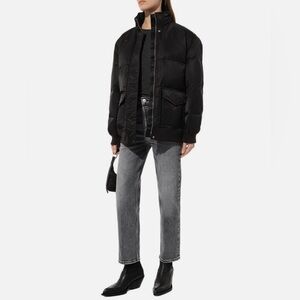 Theory Oversized Down Puffer Bomber Jacket Aero Nylon in Black M/L